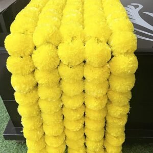 Marigold Fluffy Flowers Garlands for Decoration - (Yellow, 5 Pieces)