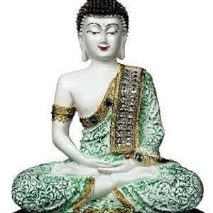 Polyresin Sitting Buddha Idol Statue Showpiece Antique green white 1