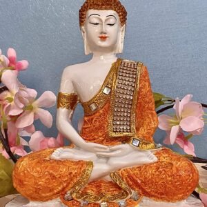 Polyresin Sitting Buddha Idol Statue Showpiece Antique orange and white