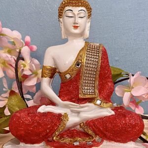 Polyresin Sitting Buddha Idol Statue Showpiece Antique orange red white