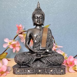 Polyresin Sitting Buddha Idol Statue Showpiece Antique silver