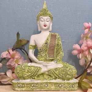 Polyresin Sitting Buddha Idol Statue Showpiece Antique green white matte