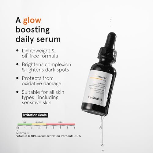 Minimalist 10% Vitamin C Face Serum for Glowing Skin (Formulated & Tested For Sensitive Skin) | Non Irritating | Non Sticky | Brightening Vit C Formula For Men and Women | 10 ml  Migento.com Beauty