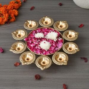 migento india eCraftIndia Golden Metal Handcrafted Designer Urli with 10 Diyas - Elegant Home Decor Centerpiece,Gift for Diwali, Birthday srsaries, and Special Occasions Online at Low Prices in India - migento.com