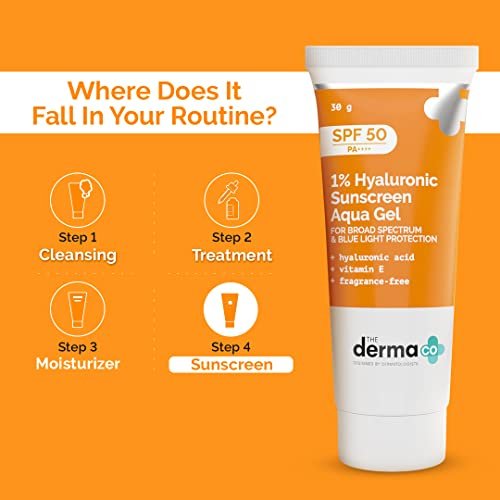 The Derma Co 1% Hyaluronic Sunscreen SPF 50 Aqua Gel, PA++++, Lightweight, No white-cast for Broad Spectrum & Blue Light Protection for Oily, Dry, Acne-prone Skin - 30g  Migento.com Fashion