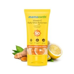 Mamaearth Vitamin C Daily Glow Sunscreen with Vitamin C & Turmeric for Sun Protection & Glow - 50 g | SPF 50 PA++++ | No White Cast | Lightweight & Non-Sticky | Brightens Skin | For All Skin Types  Migento.com Beauty